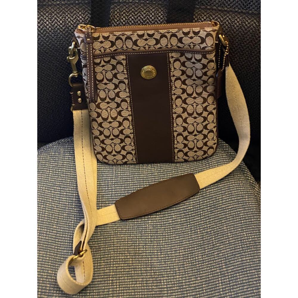 COACH Signature Canvas Leather Camera Crossbody Bag Brown Khaki Y2K Vintage - Picture 8 of 9